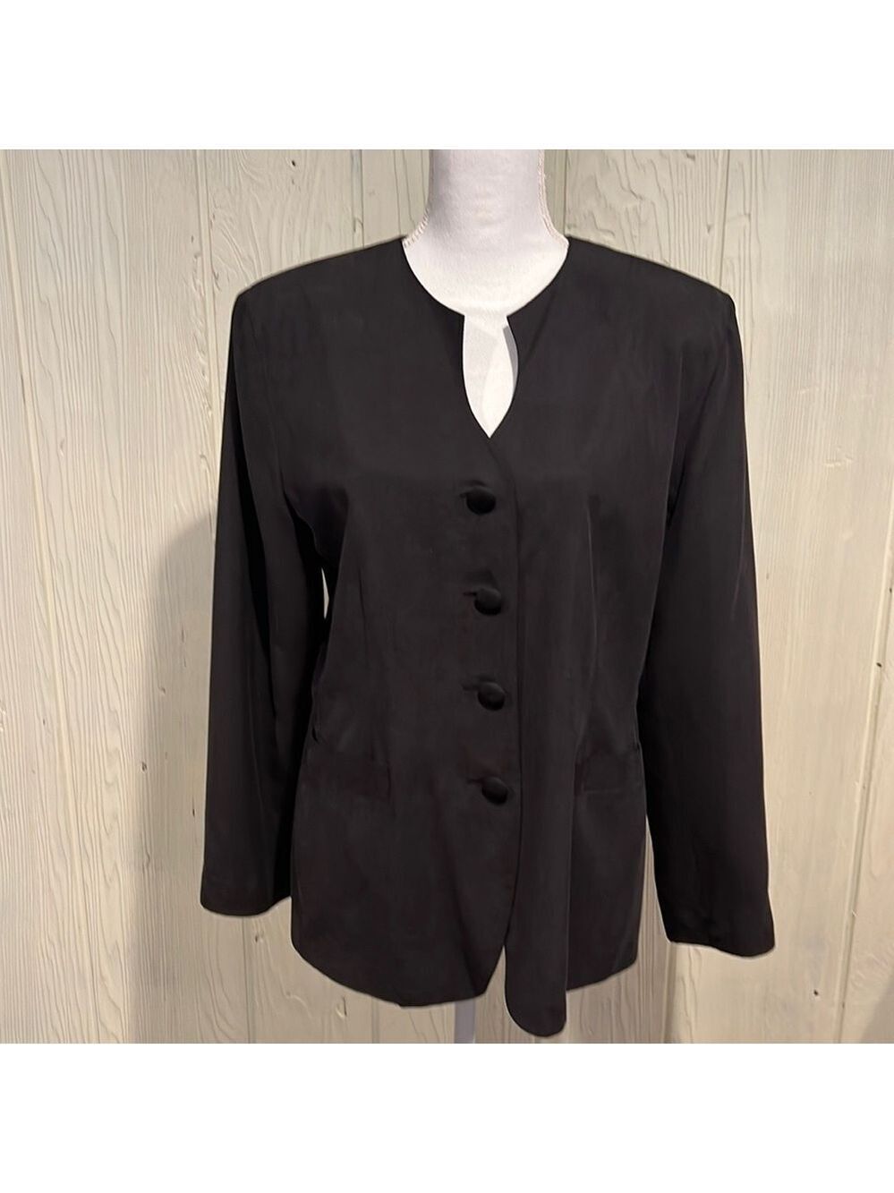 En Avance Black 100% Silk Blazer Size 10